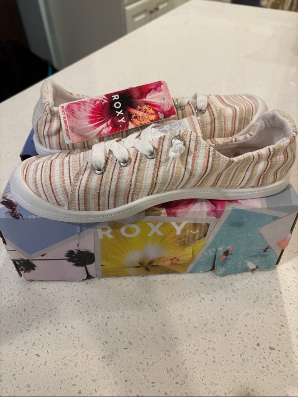 Roxy Kids Striped Canvas Sneakers - Cream & Pink